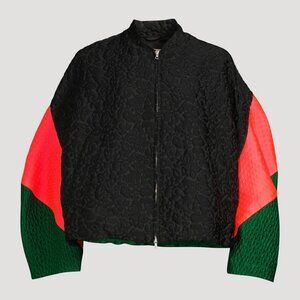 Dries Van Noten Jacquard Bomber Jacket in Black/Green/Orange, size XS